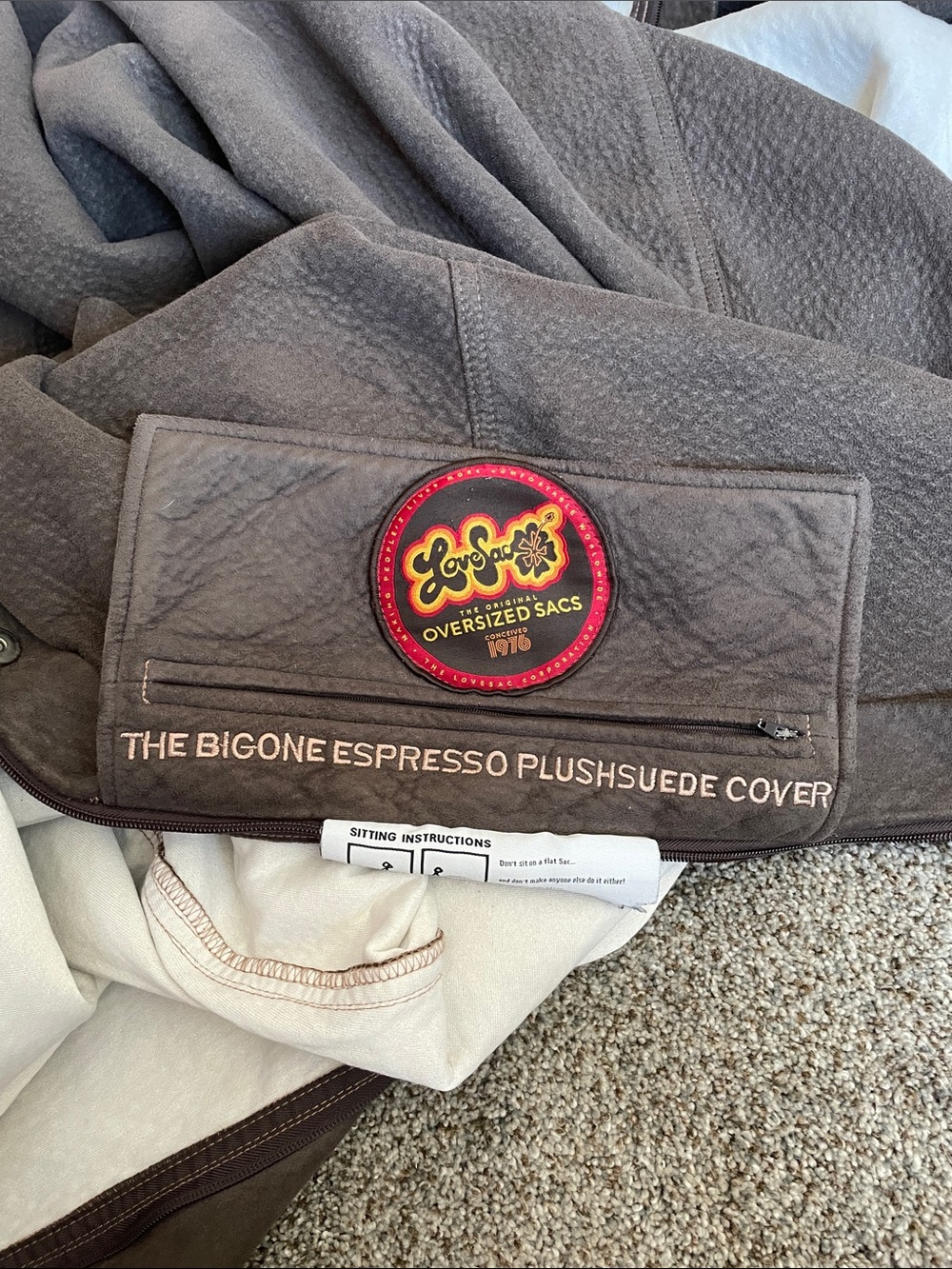 Lovesac The Big One Cover - Espresso Plushsuede Brown Hippie bean bag microfiber